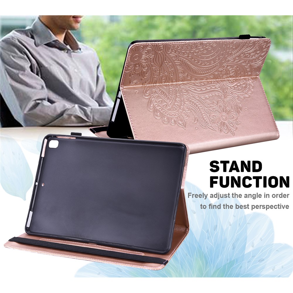 Imprinted Flower Pattern Leather Wallet Stand Tablet Protective Case for Huawei MediaPad T5 10.1 - Rose Gold-8