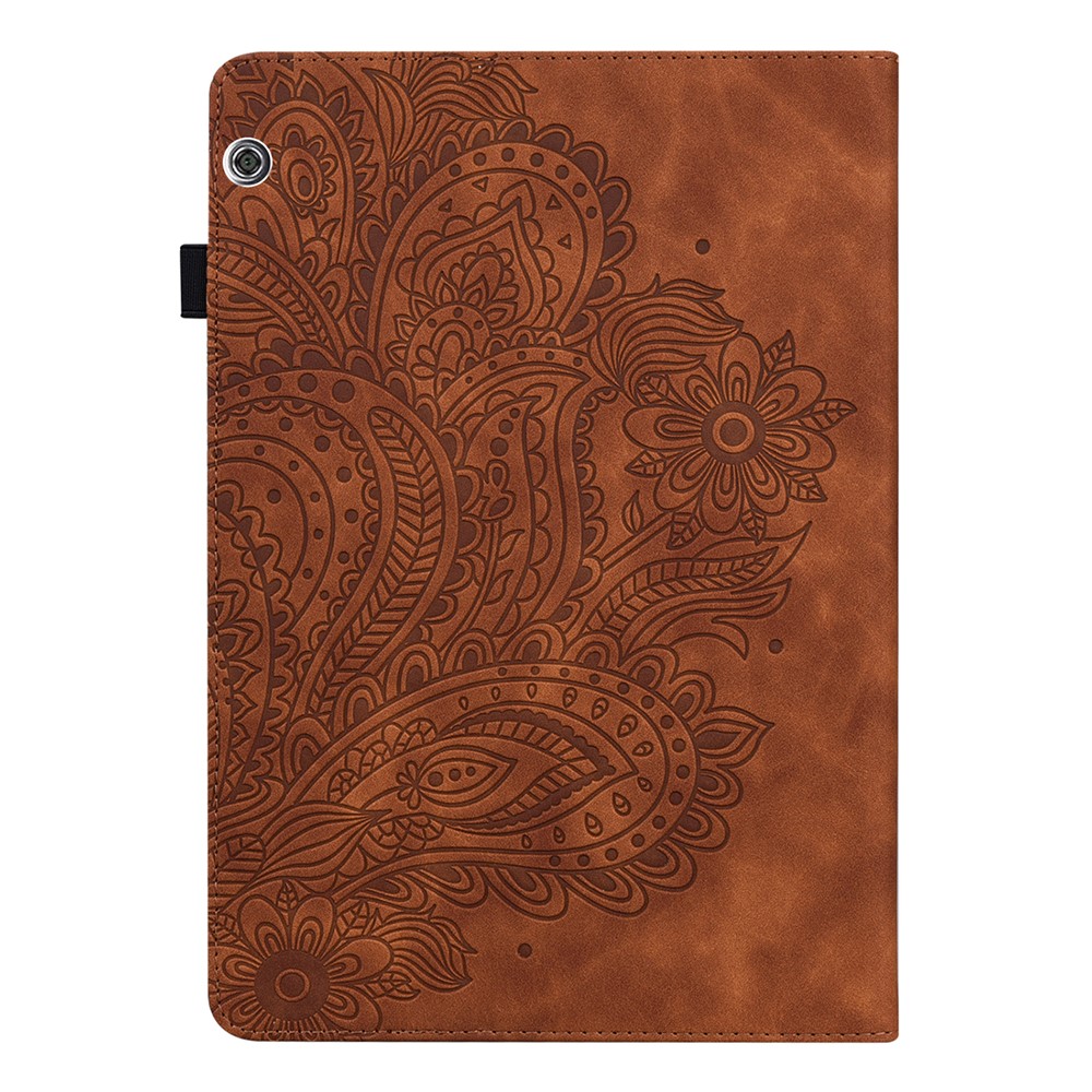 Imprinted Flower Pattern Leather Wallet Stand Tablet Protective Case for Huawei MediaPad T5 10.1 - Brown-2