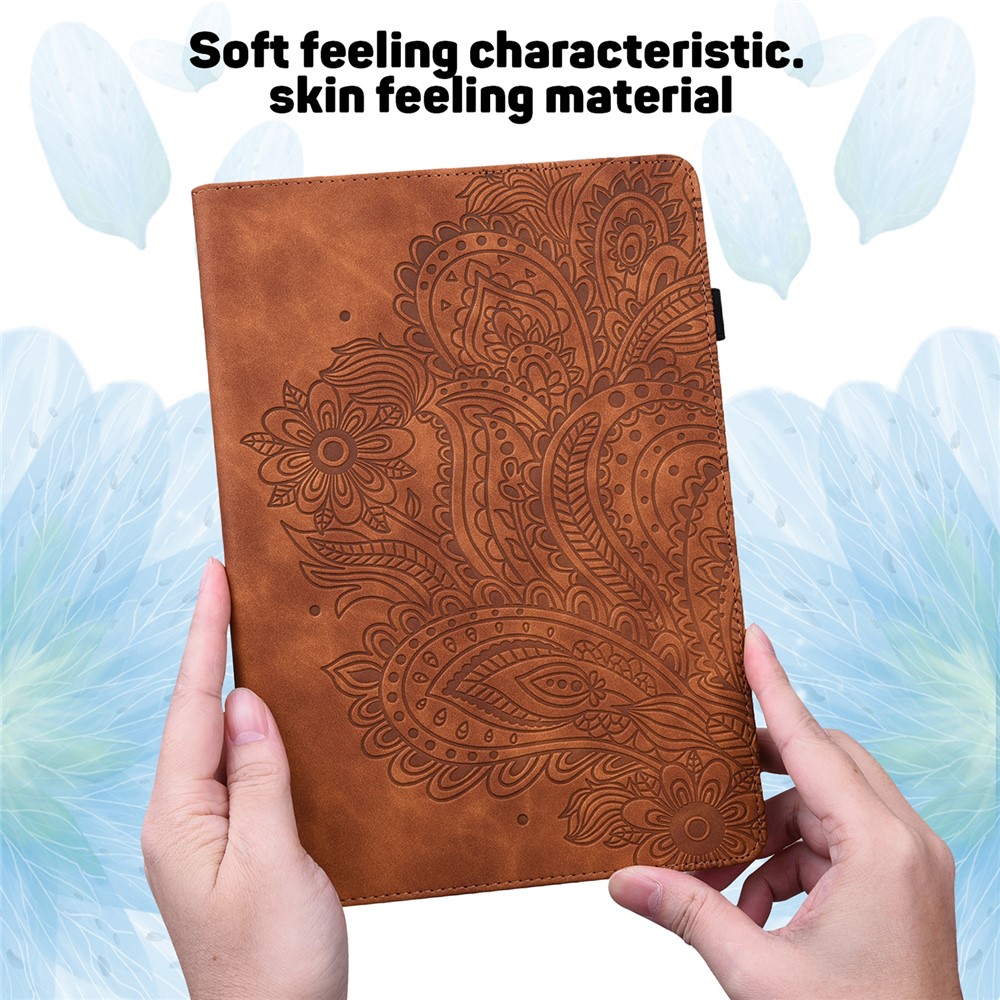 Imprinted Flower Pattern Leather Wallet Stand Tablet Protective Case for Huawei MediaPad T5 10.1 - Brown-3