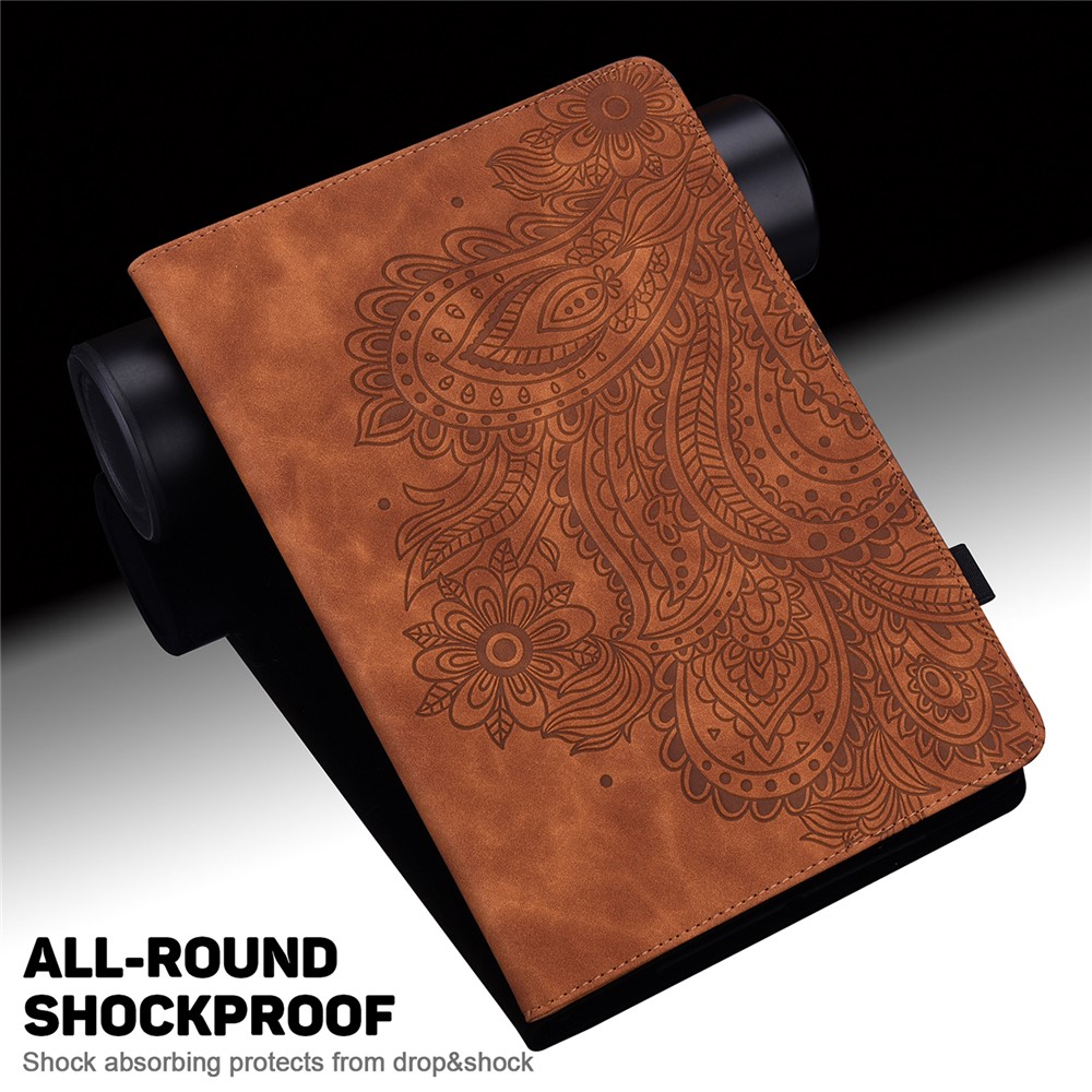 Imprinted Flower Pattern Leather Wallet Stand Tablet Protective Case for Huawei MediaPad T5 10.1 - Brown-4