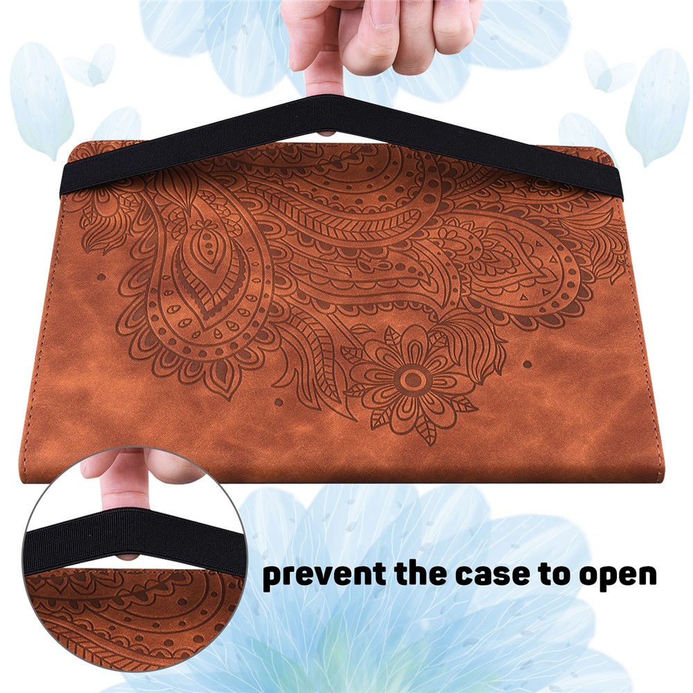 Imprinted Flower Pattern Leather Wallet Stand Tablet Protective Case for Huawei MediaPad T5 10.1 - Brown-6