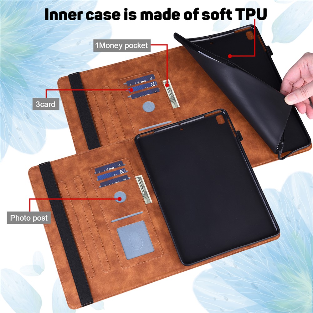 Imprinted Flower Pattern Leather Wallet Stand Tablet Protective Case for Huawei MediaPad T5 10.1 - Brown-7