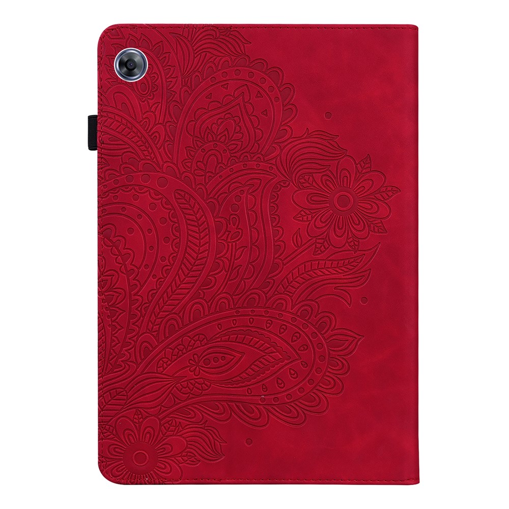 Caixa de Comprimido de Carteira de Couro Com Padrão de Flores Impressas Para Huawei Matepad T8 - Vermelho-2