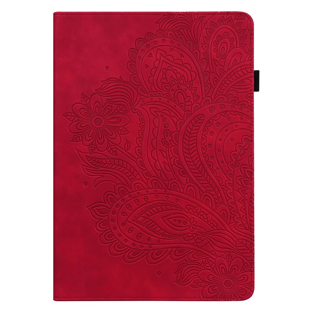 Caixa de Comprimido de Carteira de Couro Com Padrão de Flores Impressas Para Huawei Matepad T8 - Vermelho-4