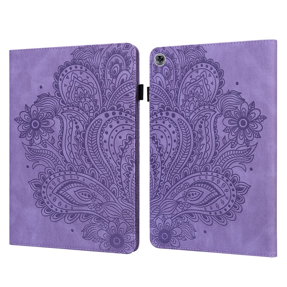 Imprinted Flower Pattern Leather Wallet Stand Tablet Cover Case for Huawei MediaPad M5 lite 10 - Purple-1