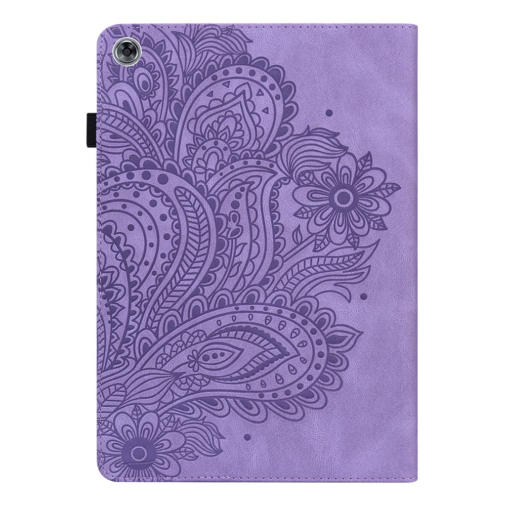 Imprinted Flower Pattern Leather Wallet Stand Tablet Cover Case for Huawei MediaPad M5 lite 10 - Purple-2