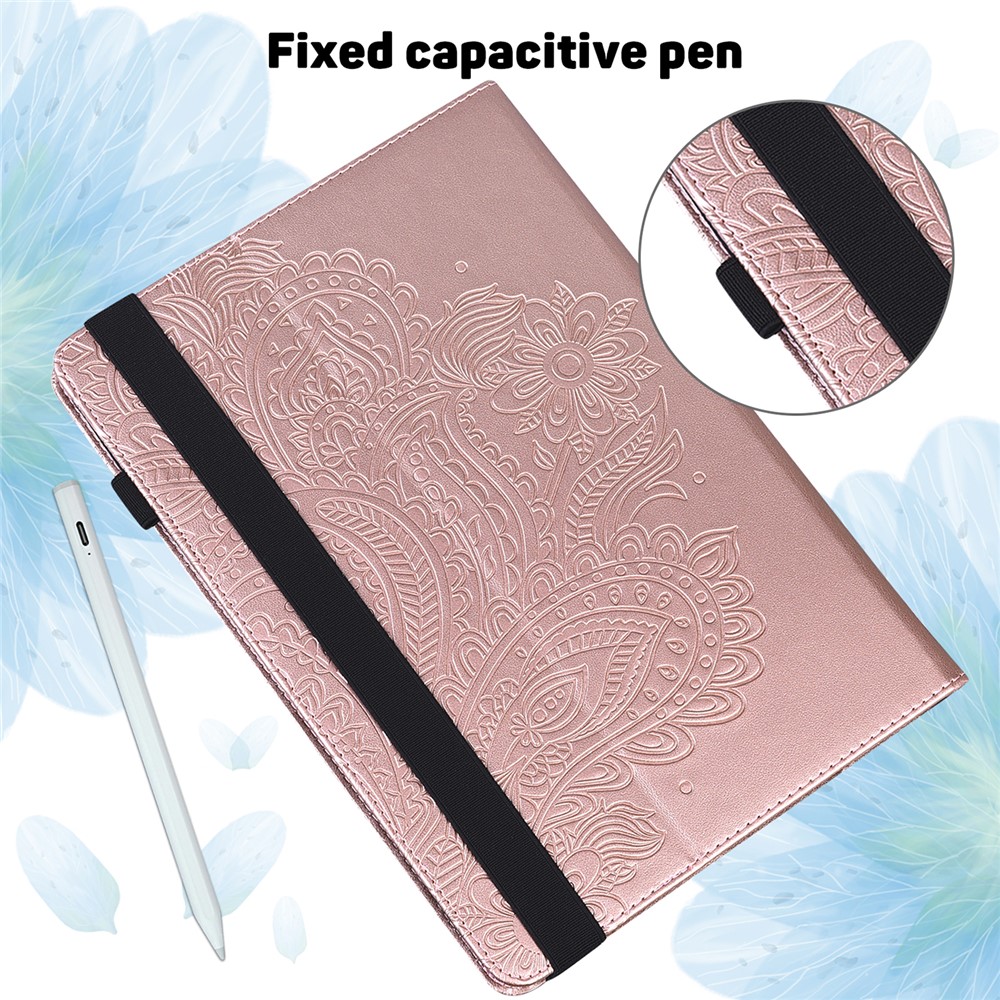 Imprinted Flower Pattern Leather Wallet Stand Tablet Protective Shell for Huawei Enjoy Tablet 2 10.1 / MatePad 9.7 / MatePad T10S - Rose Gold-7