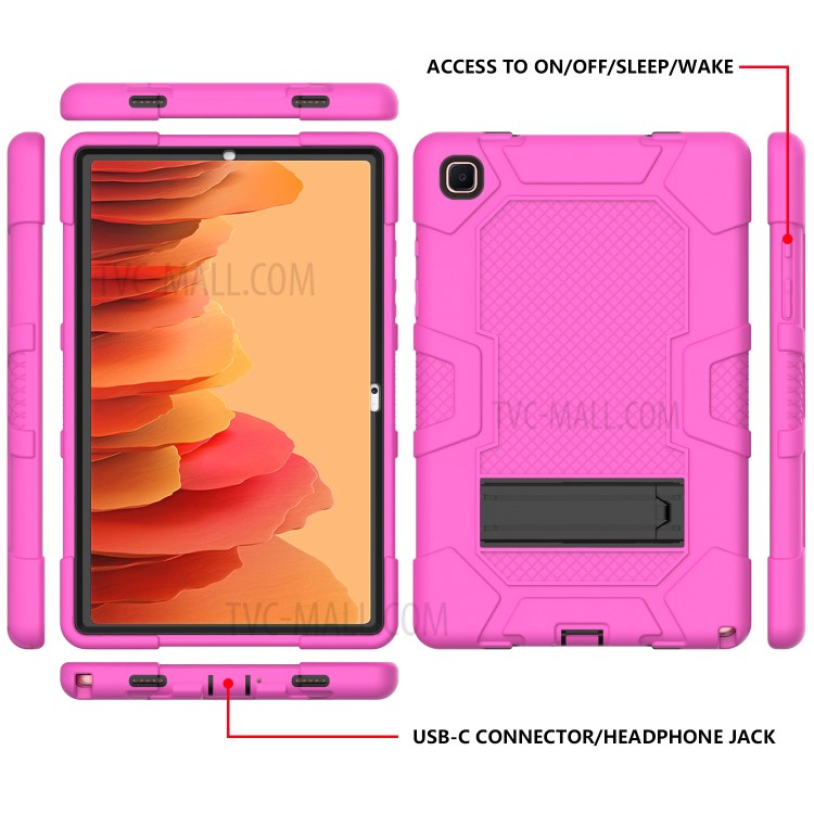 Slide-Out Kickstand Contrast Color PC TPU Silicone Tablet Case Cover for Samsung Galaxy Tab A7 10.4 (2020) T505/T500/T507/T505N - Rose/Black-3