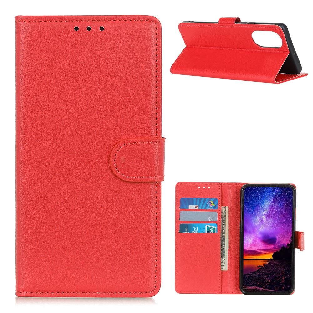 Litchi Skin Texture Leather Shell Wallet Stand Protector for Huawei nova 8 5G - Red-1