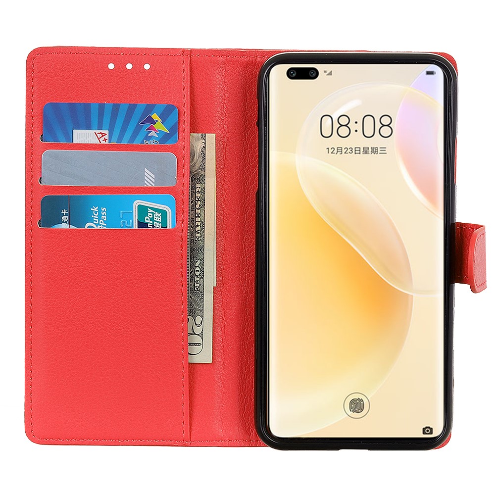 Litchi Skin Texture Leather Shell Wallet Stand Protector for Huawei nova 8 5G - Red-7
