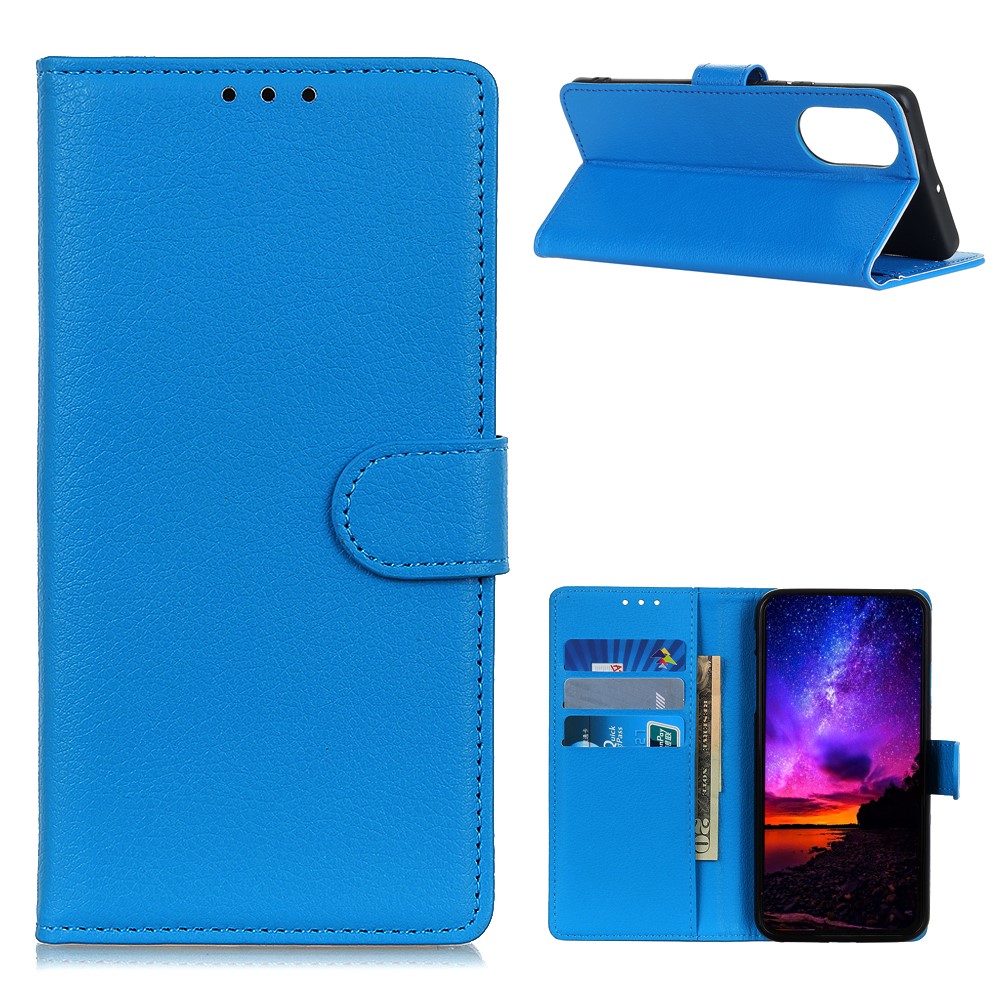 Litchi Skin Texture Leather Shell Wallet Stand Protector for Huawei nova 8 5G - Blue-1