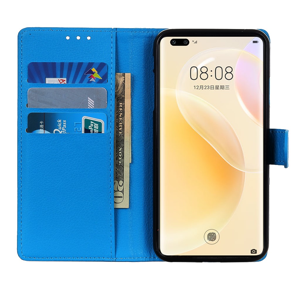 Litchi Skin Texture Leather Shell Wallet Stand Protector for Huawei nova 8 5G - Blue-7