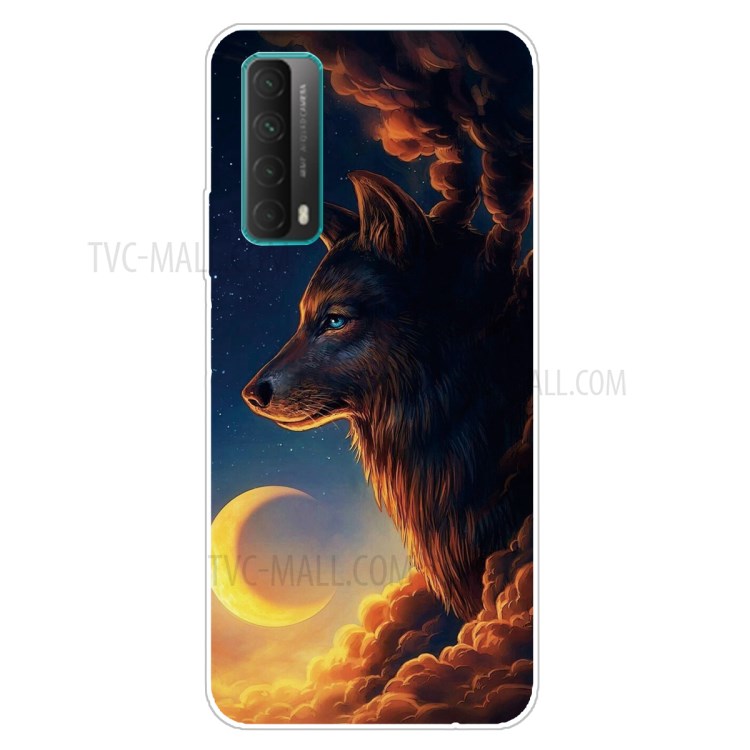For Huawei P smart 2021 / Huawei Y7a Pattern Printing Flexible High Quality TPU Phone Case - Wolf and Moon-1