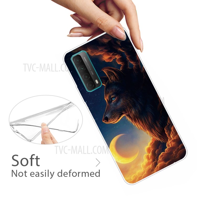 For Huawei P smart 2021 / Huawei Y7a Pattern Printing Flexible High Quality TPU Phone Case - Wolf and Moon-2