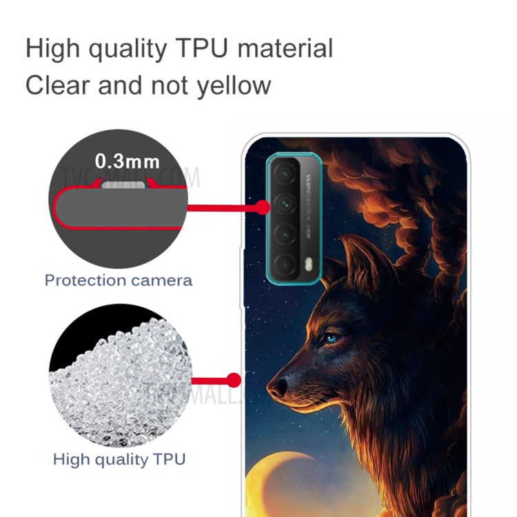 For Huawei P smart 2021 / Huawei Y7a Pattern Printing Flexible High Quality TPU Phone Case - Wolf and Moon-3