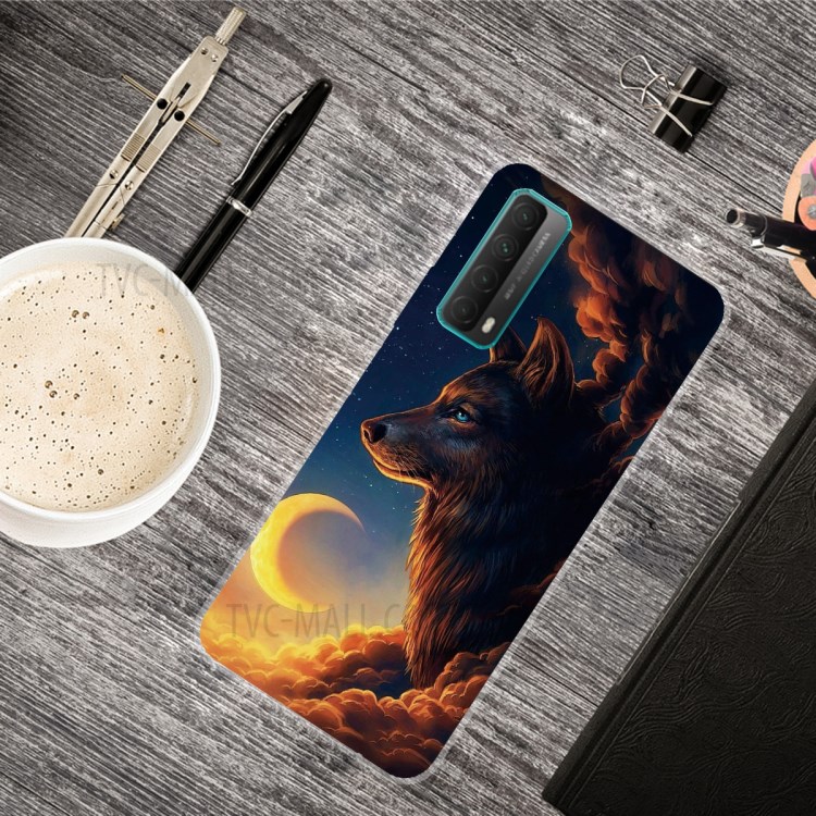 For Huawei P smart 2021 / Huawei Y7a Pattern Printing Flexible High Quality TPU Phone Case - Wolf and Moon-4