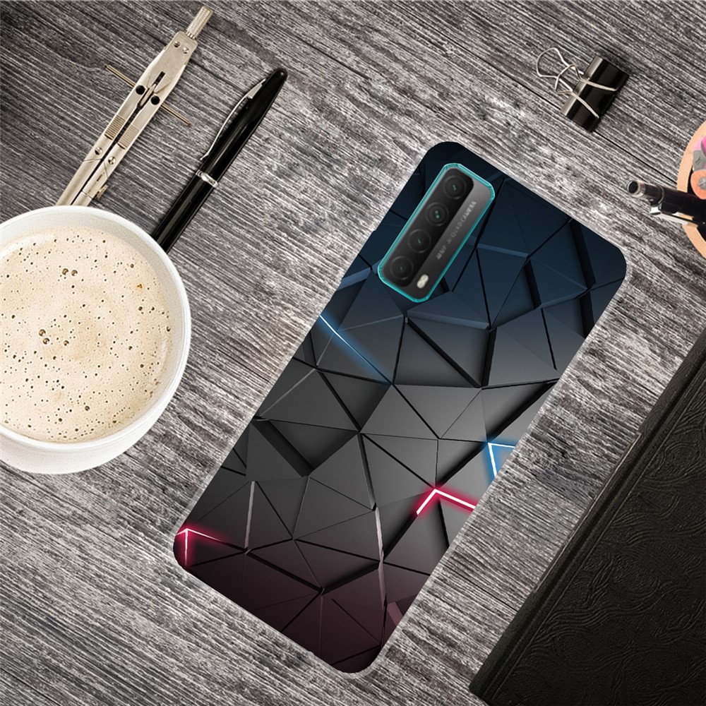 Per Huawei P Smart 2021 / Huawei Y7a Printing Pattern TPU Custodia TPU Non Slip Flessibile - Nero/triangolo-4