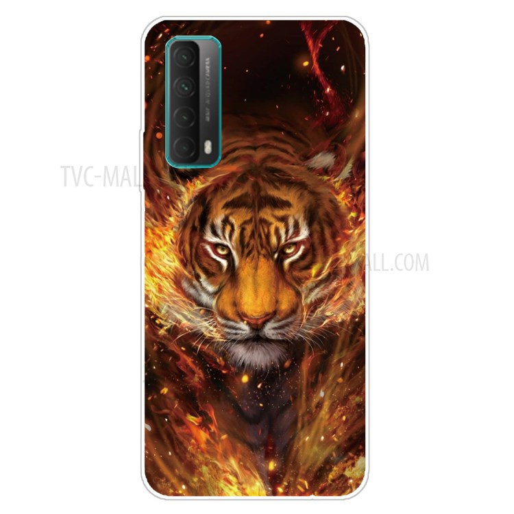 For Huawei P smart 2021 / Huawei Y7a Pattern Printing Flexible High Quality TPU Phone Case - Fire and Tiger-1