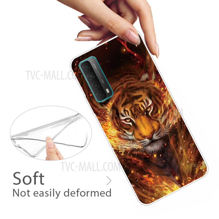 For Huawei P smart 2021 / Huawei Y7a Pattern Printing Flexible High Quality TPU Phone Case - Fire and Tiger-2