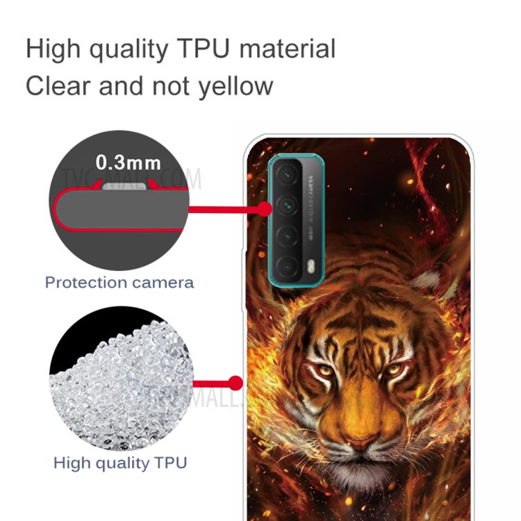 For Huawei P smart 2021 / Huawei Y7a Pattern Printing Flexible High Quality TPU Phone Case - Fire and Tiger-3