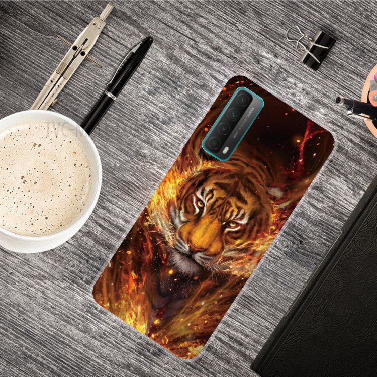 For Huawei P smart 2021 / Huawei Y7a Pattern Printing Flexible High Quality TPU Phone Case - Fire and Tiger-4