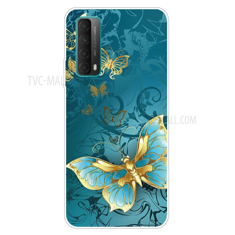 For Huawei P smart 2021 / Huawei Y7a Pattern Printing Flexible High Quality TPU Phone Case - Blue Butterfly-1