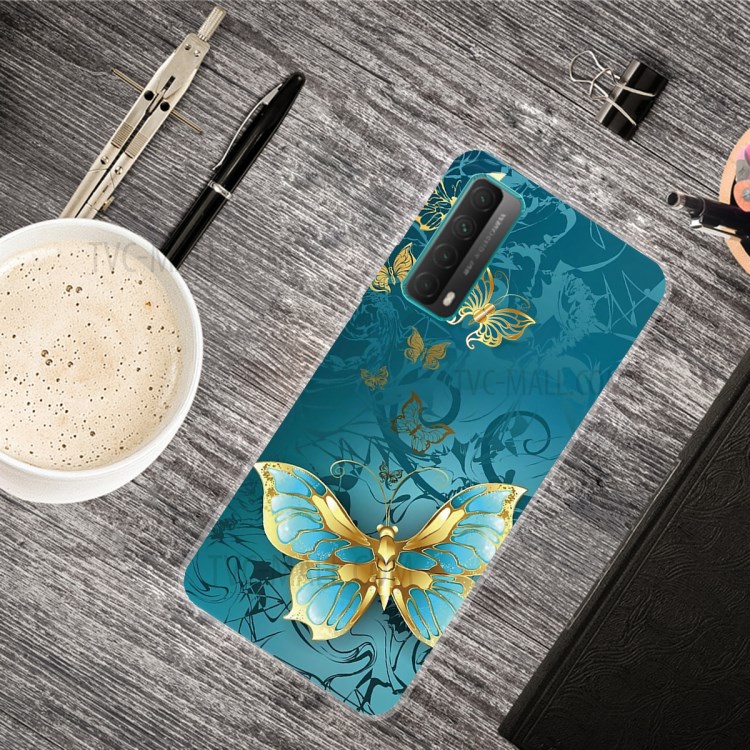 For Huawei P smart 2021 / Huawei Y7a Pattern Printing Flexible High Quality TPU Phone Case - Blue Butterfly-4