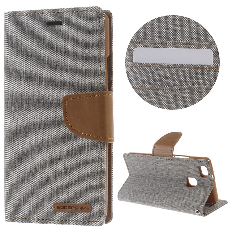 MERCURY GOOSPERY Canvas Leather Flip Case for Huawei P9 Lite/G9 Lite - Grey-1