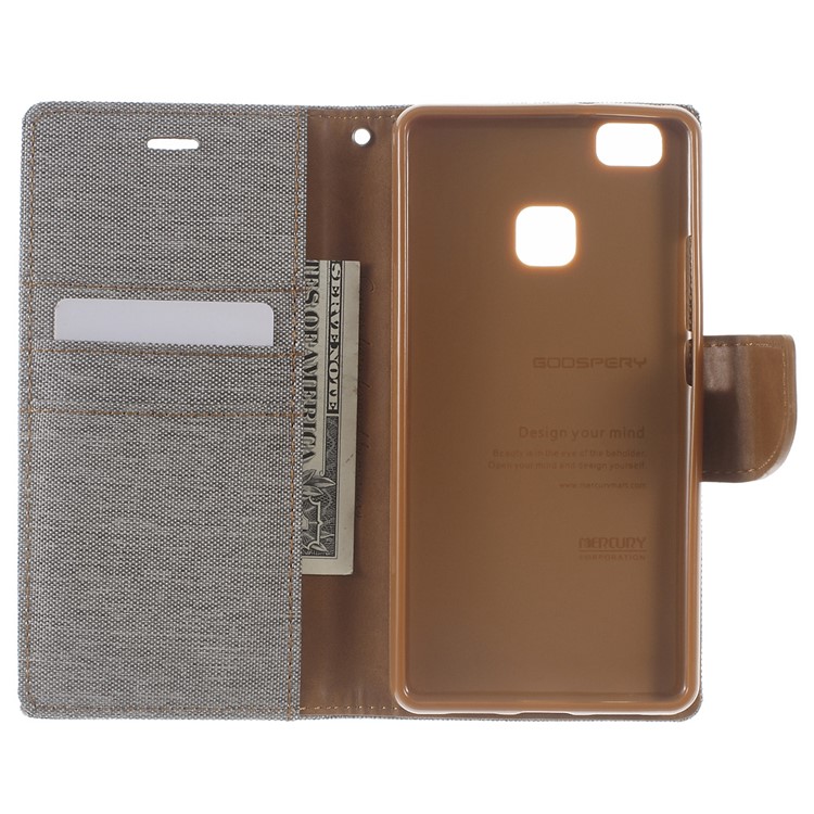 MERCURY GOOSPERY Canvas Leather Flip Case for Huawei P9 Lite/G9 Lite - Grey-4