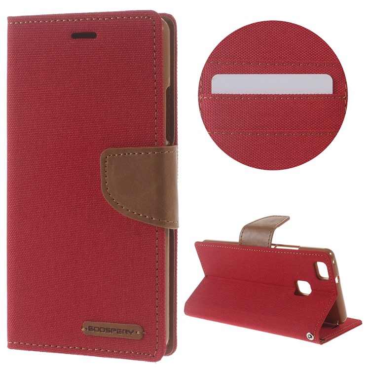 MERCURY GOOSPERY Canvas Leather Flip Shell for Huawei P9 Lite/G9 Lite - Red-1