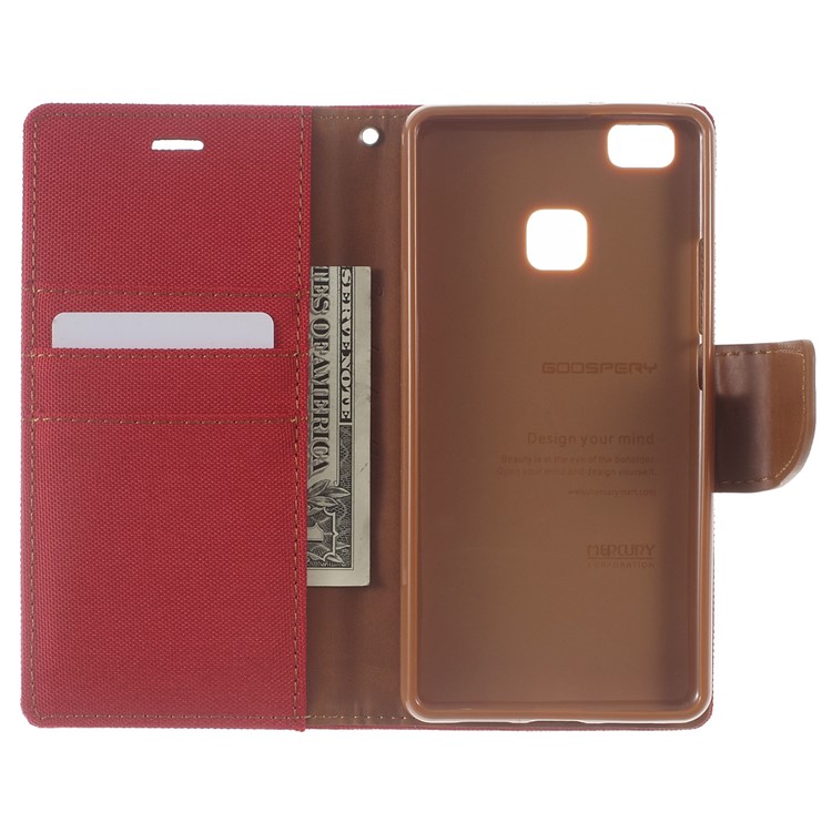 MERCURY GOOSPERY Canvas Leather Flip Shell for Huawei P9 Lite/G9 Lite - Red-4