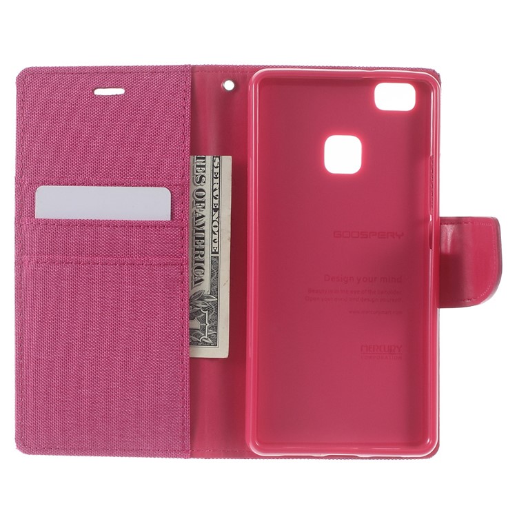 MERCURY GOOSPERY Canvas Leather Flip Cover for Huawei P9 Lite/G9 Lite - Rose-4