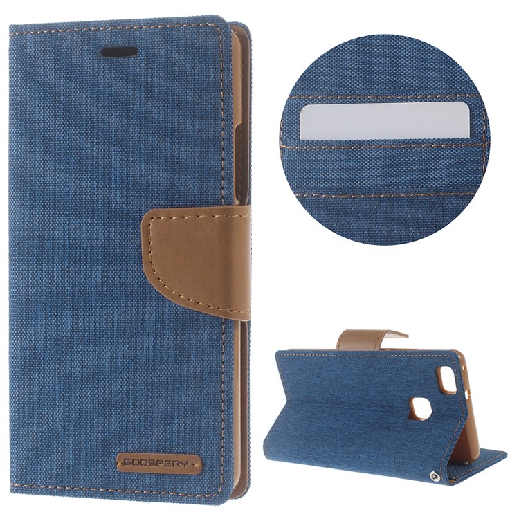 MERCURY GOOSPERY Canvas Leather Wallet Case for Huawei P9 Lite/G9 Lite - Baby Blue-1