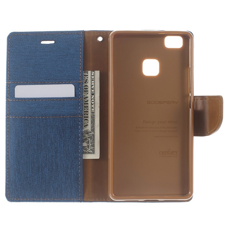 MERCURY GOOSPERY Canvas Leather Wallet Case for Huawei P9 Lite/G9 Lite - Baby Blue-4