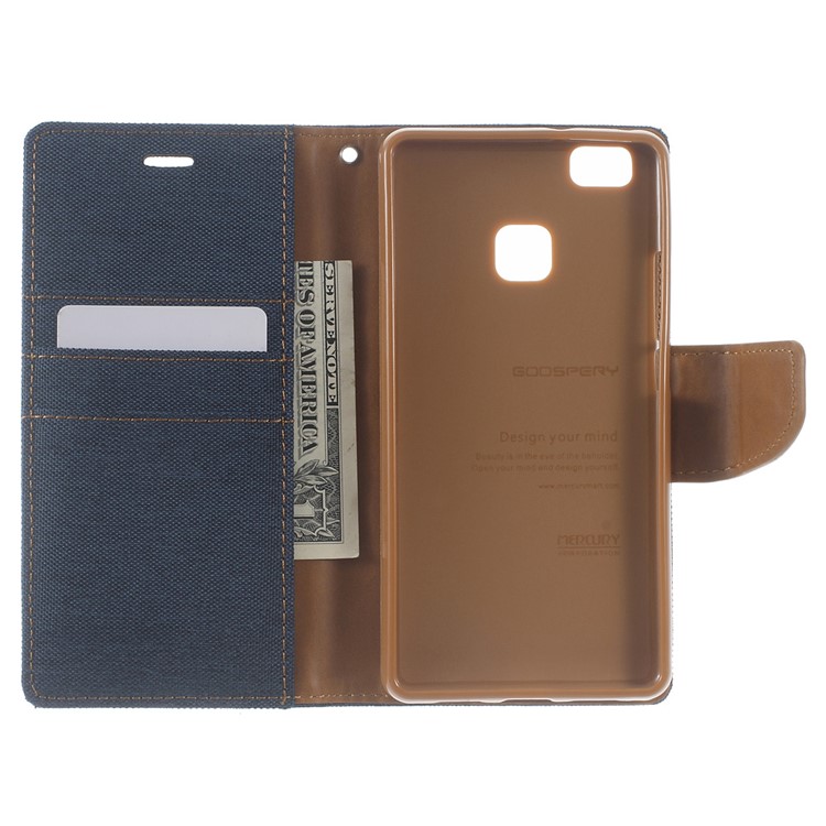 MERCURY GOOSPERY Canvas Leather Phone Case for Huawei P9 Lite/G9 Lite - Dark Blue-4