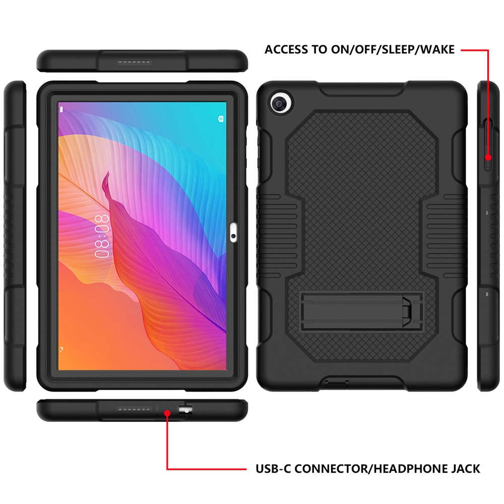 Slide-Out Kickstand Design Contrast Color PC + TPU + Silicone Tablet Cover Case for Huawei MatePad T10S - All Black-2