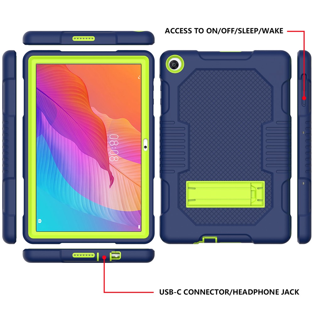 Slide-Out Kickstand Design Contrast Color PC + TPU + Silicone Tablet Cover Case for Huawei MatePad T10S - Dark Blue/Green-2