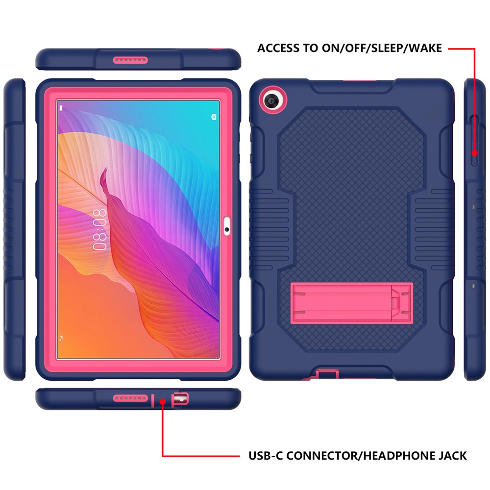 Slide-Out Kickstand Design Contrast Color PC + TPU + Silicone Tablet Cover Case for Huawei MatePad T10S - Dark Blue/Rose-2