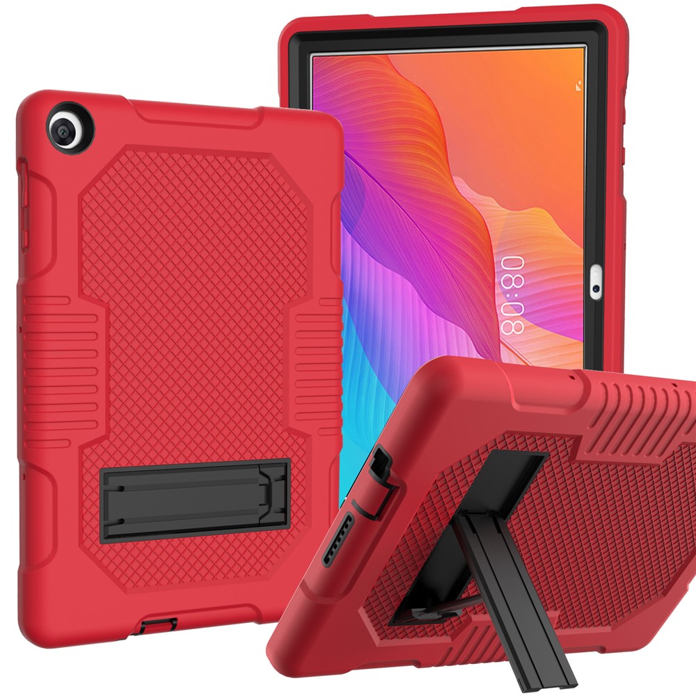 Slide-Out Kickstand Design Contrast Color PC + TPU + Silicone Tablet Cover Case for Huawei MatePad T10S - Red/Black-1