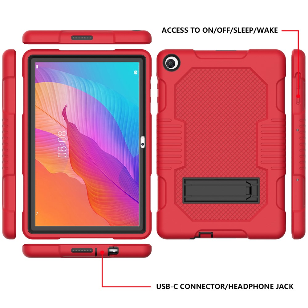 Slide-Out Kickstand Design Contrast Color PC + TPU + Silicone Tablet Cover Case for Huawei MatePad T10S - Red/Black-2