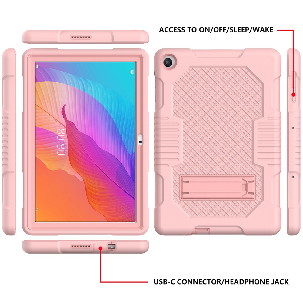 Slide-Out Kickstand Design Contrast Color PC + TPU + Silicone Tablet Cover Case for Huawei MatePad T10S - All Pink-2