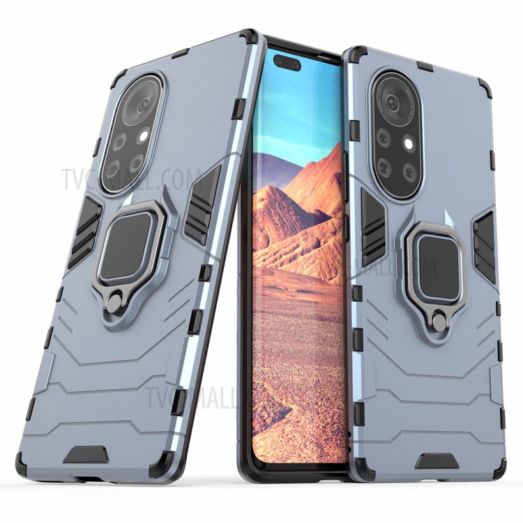 PC + TPU Combo Hybrid Phone Protective Shell with Finger Ring Kickstand Design for Huawei nova 8 Pro 5G - Blue-1