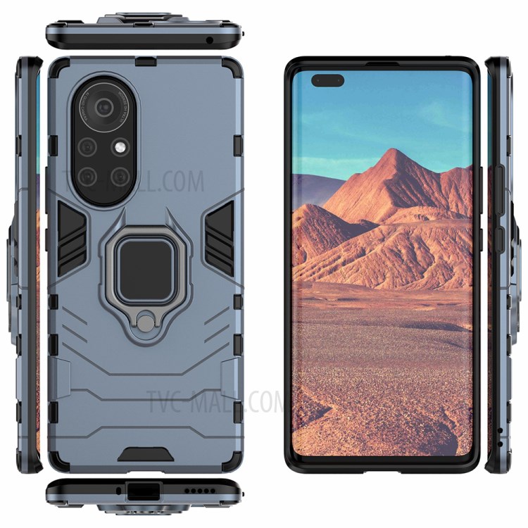 PC + TPU Combo Hybrid Phone Protective Shell with Finger Ring Kickstand Design for Huawei nova 8 Pro 5G - Blue-3