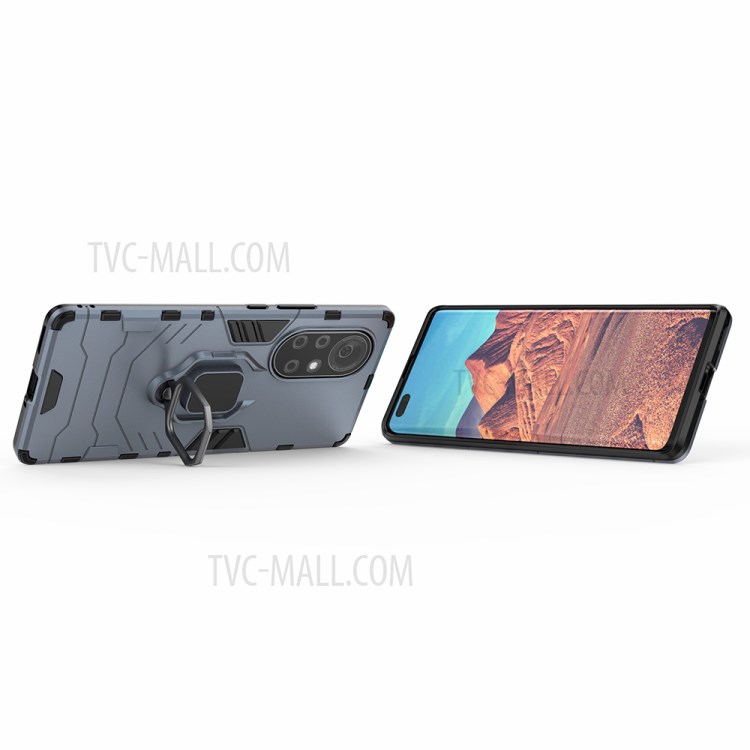 PC + TPU Combo Hybrid Phone Protective Shell with Finger Ring Kickstand Design for Huawei nova 8 Pro 5G - Blue-4