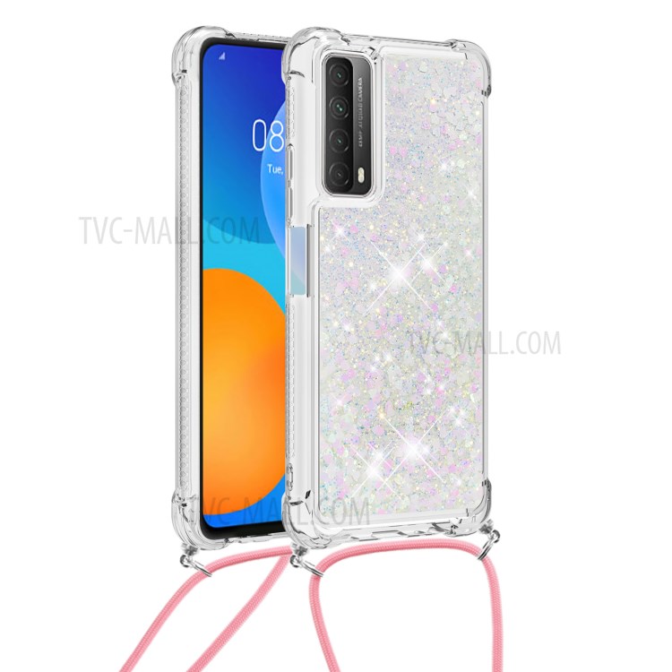 TPU Quicksand Design Phone Protective Shell Cover with Hanging Strap for Huawei P smart 2021/Y7a - White-1