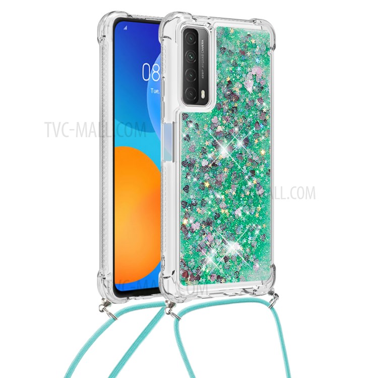 TPU Quicksand Design Phone Protective Shell Cover with Hanging Strap for Huawei P smart 2021/Y7a - Green-1