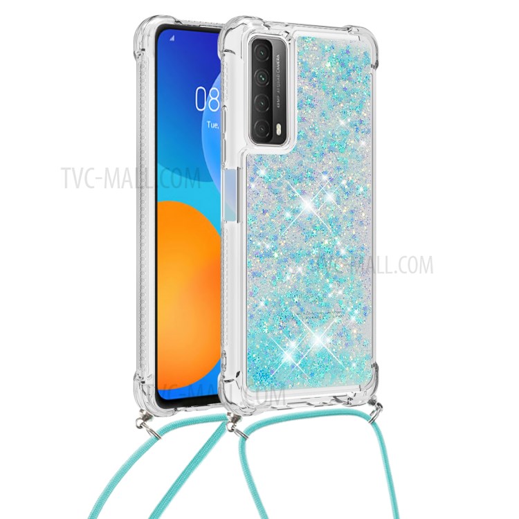 TPU Quicksand Design Phone Protective Shell Cover with Hanging Strap for Huawei P smart 2021/Y7a - Baby Blue-1