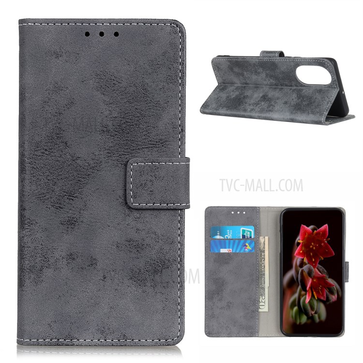 Vintage Texture Style Wallet TPU + PU Leather Stand Case for Huawei Nova 8 Pro 5G - Grey-1