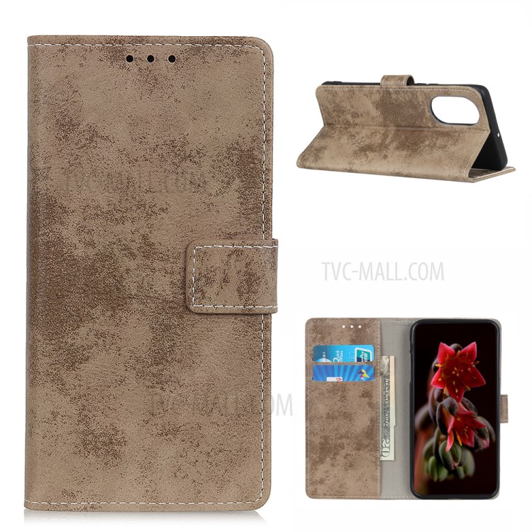 Vintage Texture Style Wallet TPU + PU Leather Stand Case for Huawei Nova 8 Pro 5G - Khaki-1
