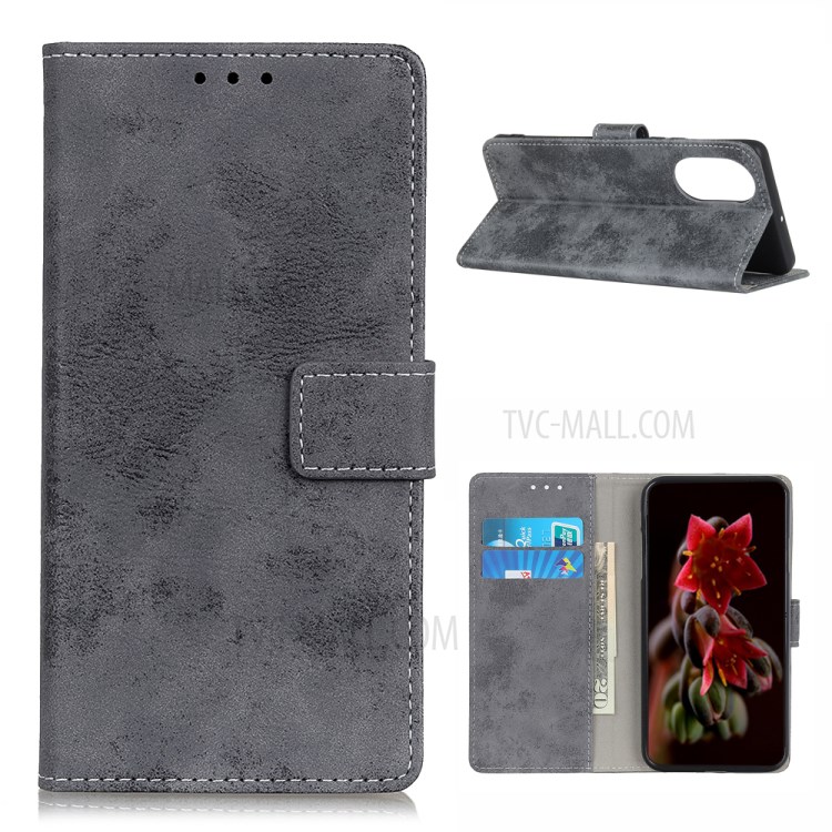 Vintage Texture Style Wallet TPU + PU Leather Stand Case for Huawei Nova 8 5G - Grey-1